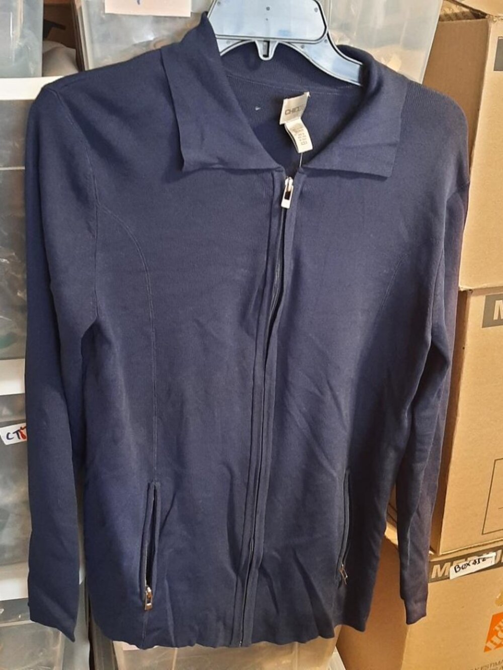 NEW TAG ! Women Chico Full Zip Knit Jacket Navy Blue Size 0